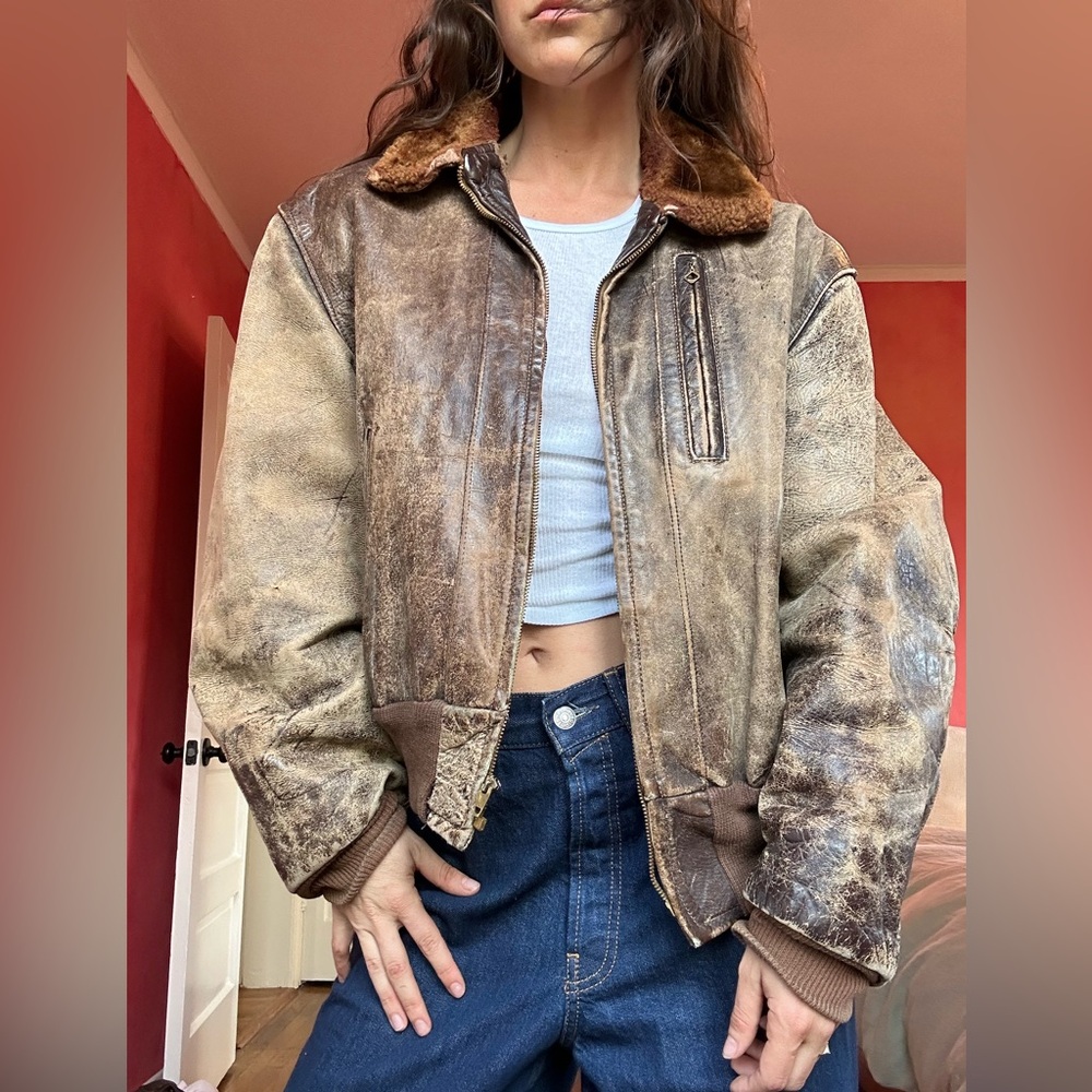 Vintage Leather Jacket with Brown Accents